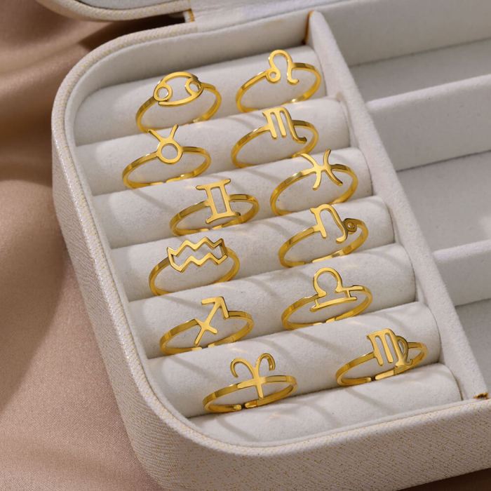 Minimalist New Stainless Steel 12 Zodiac Signs Rings Birthstone Rings Adjustable Rings Set