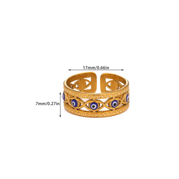 Colorful Oil Drop Devil's Eye Ring Stainless Steel 18K Gold Plated Vintage Eye Tail Ring Open Adjustable Ring