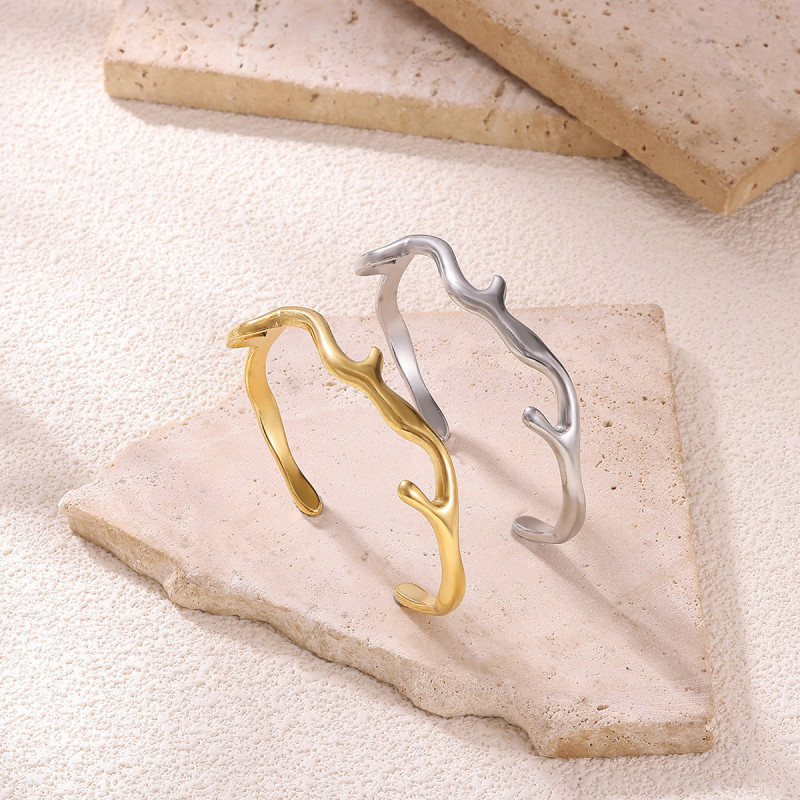 Cross-Border Simple New Irregular Stainless Steel Gold-Plated Bracelet Personality Open Women's Bracelet Elegant High-End Feel