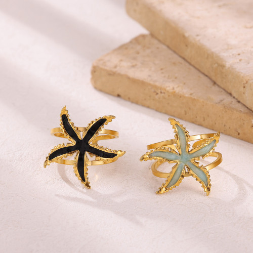 European and American Cross-Border Jewelry 18K Real Gold Stainless Steel Ocean Style Starfish Ring Luxury High-End Ring