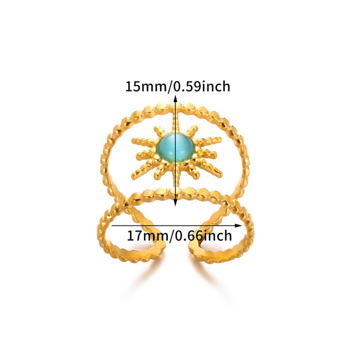 INS Style Ring Double Row Eight-Pointed Star Inlaid Semi-Precious Stone Ring Versatile Stainless Steel Snake-Shaped Ring