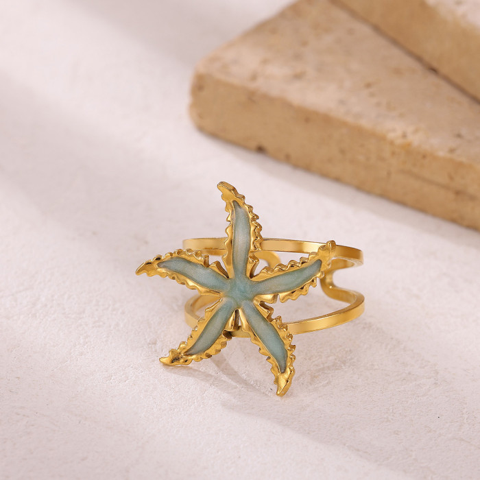 Jewelry 18K Real Gold Stainless Steel Ocean Style Starfish Ring Luxury High-End Ring