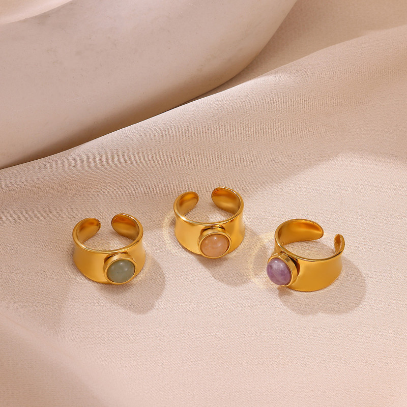 Cross-Border Simple New Stainless Steel Imitation Natural Stone Ring Niche Wide Version Titanium Steel Light Luxury Hand Jewelry Wholesale
