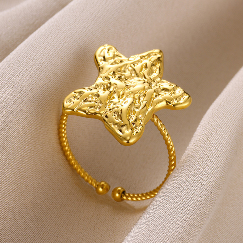 Amazon New Stainless Steel Pentagram Ring Irregular Concave-Convex Ring Female Personality Open Star Ring