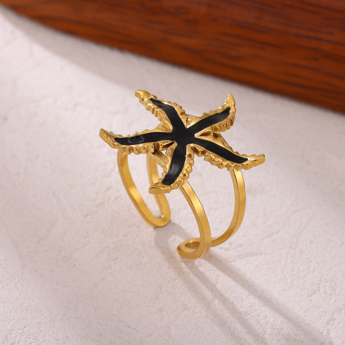 Jewelry 18K Real Gold Stainless Steel Ocean Style Starfish Ring Luxury High-End Ring
