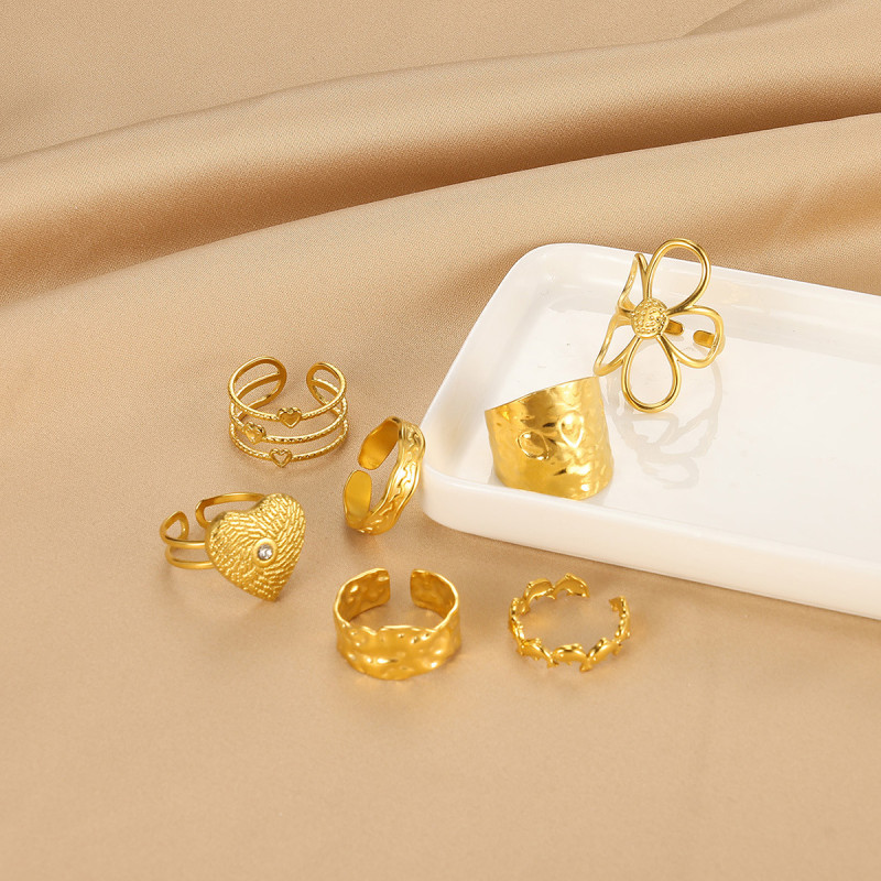 Cross-Border Simple New Whale Hollow Flower Ring Stainless Steel Gold-Plated Open Texture Starfish Ring Wholesale