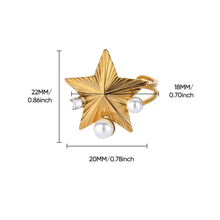 Style Stainless Steel Pearl Ring Starfish Shell Ring Gold Plated Avatar Jewelry Open Ring
