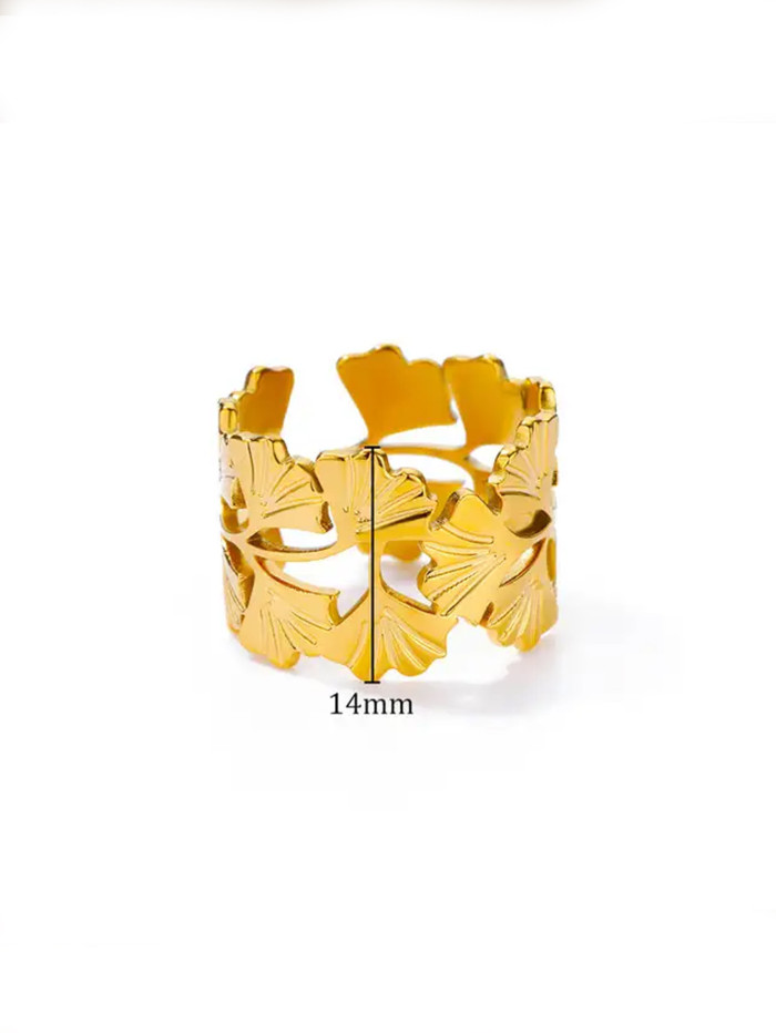 Fashion INS Style Simple Petal Stainless Steel Ring 18K Gold Plated Flower Adjustable Open Ring