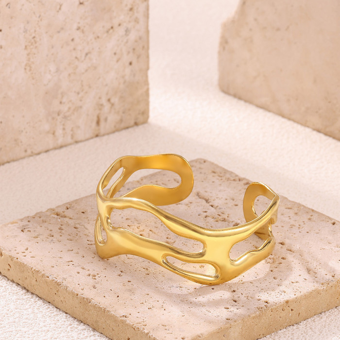 Simple New Irregular Stainless Steel Gold Plated Bracelet Personality Open Women's Bracelet Elegant High-End Feel
