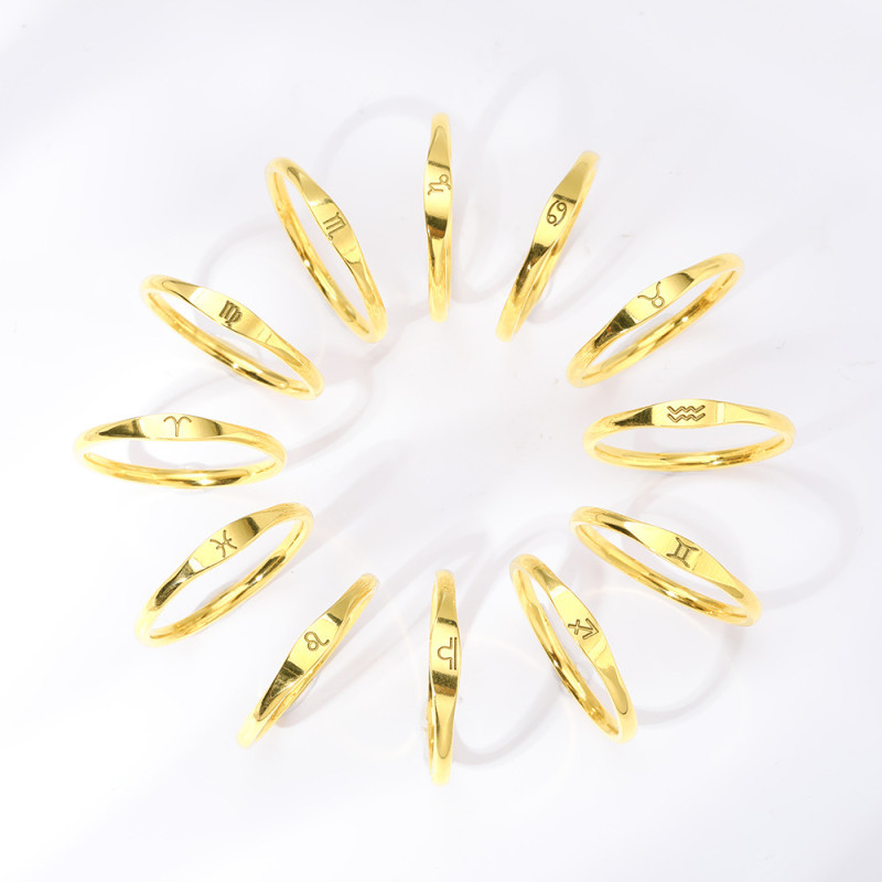 INS Style New Zodiac Rings 18K Stainless Steel Gold Plated Stainless Steel Couple Rings Wholesale