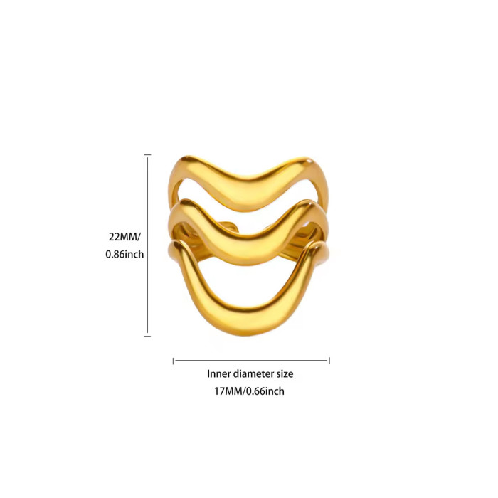Cross-Border Simple New Style Women's Geometric Line Hollow Ring Stainless Steel Gold-Plated Multi-Layer Open Titanium Steel Ring