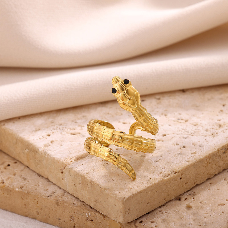Cross-Border High-End Stainless Steel Snake-Shaped Ring Open Vintage Geometric Line Ring Hydraulic Titanium Steel Jewelry In Stock
