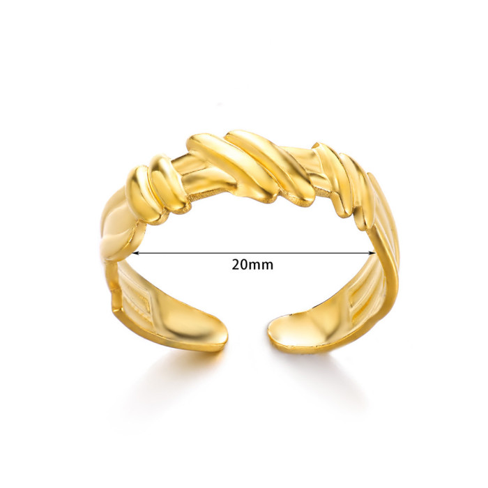 Cross-border Irregular Geometric Stainless Steel Ring for Women, Open Gold-plated Ring, Non-fading, Personalized Cross Ring