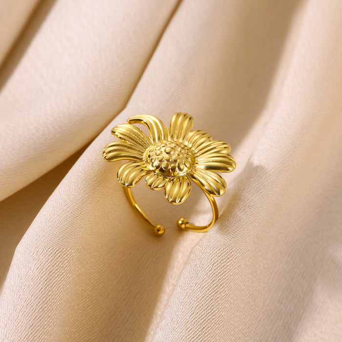 Amazon New Stainless Steel Gold-Plated Sunflower Ring for Women Butterfly Snake-Shaped Open Ring Wholesale