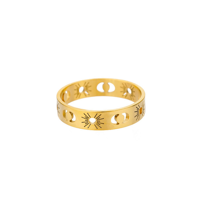 Simple 18K Gold Plated Stainless Steel Hollow Sun Moon Ring for Men and Women Couple Rings Manufacturer Dropshipping