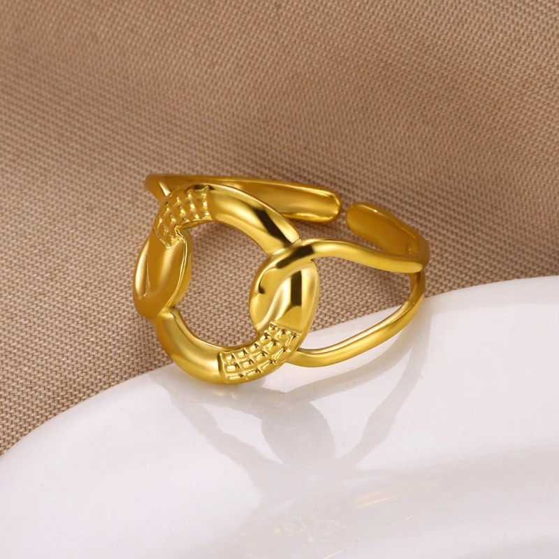 European and American New Style Stainless Steel 18K Gold Plated Wide Band Ring for Women Double Layer Geometric Open Ring Cross-Border Jewelry Rings