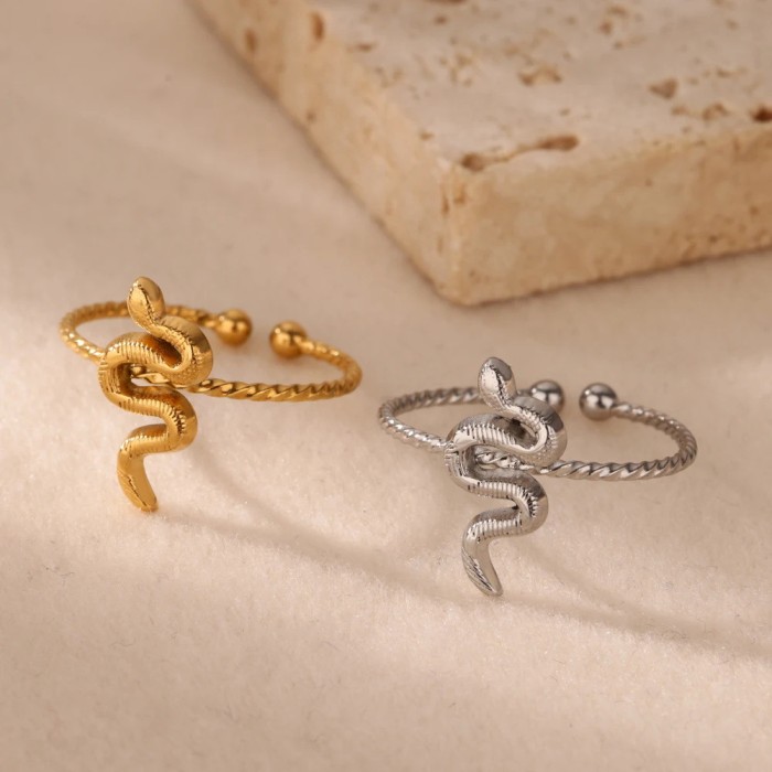 Supply Snake-Shaped Hip-Hop Rock Style Adjustable Open Ring for Men and Women Stainless Steel Ring Hydraulic Jewelry