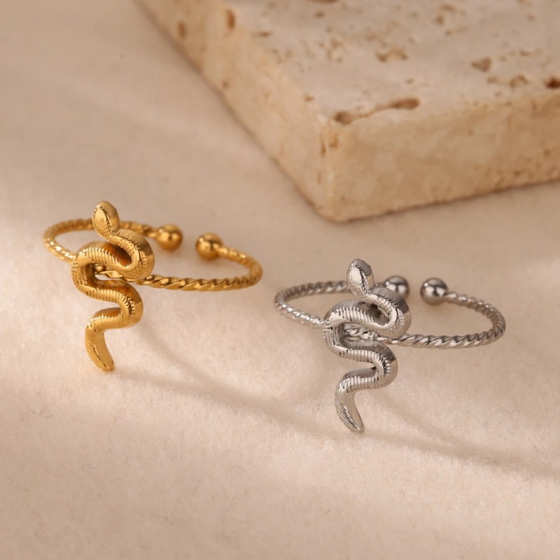 Cross-Border Supply Snake-Shaped Hip-Hop Rock Style Adjustable Open Ring for Men and Women Stainless Steel Ring Hydraulic Jewelry