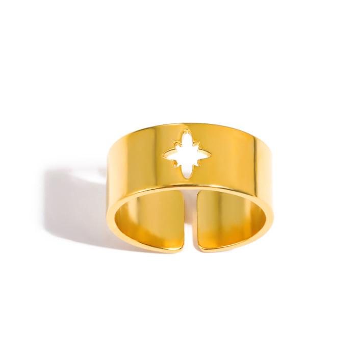 Amazon New Wide Stainless Steel Ring Five-Pointed Star Hollow Ring Unisex Angel Wings Ring