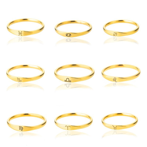 INS Style New Zodiac Rings 18K Stainless Steel Gold Plated Stainless Steel Couple Rings Wholesale