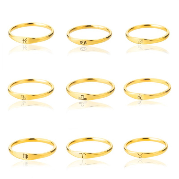 INS Style New Zodiac Rings 18K Stainless Steel Gold Plated Stainless Steel Couple Rings Wholesale