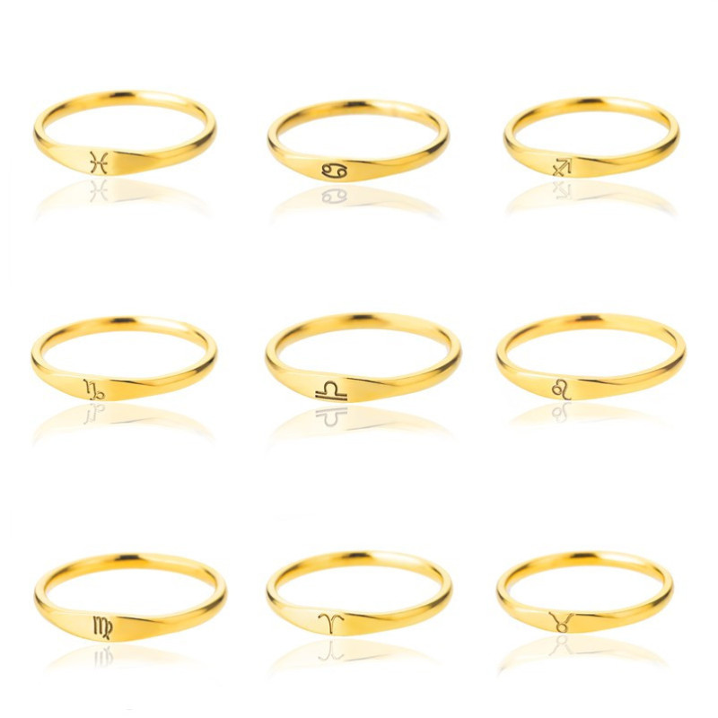 INS Style New Zodiac Rings 18K Stainless Steel Gold Plated Stainless Steel Couple Rings Wholesale