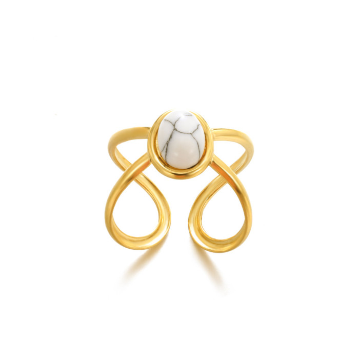 Minimalist Design Turquoise Inlaid Stainless Steel Ring Vintage Personality Open Index Finger Ring for Women One Piec...