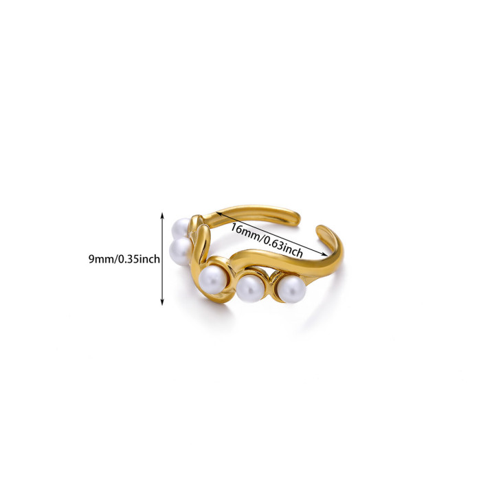 Ins Style New Stainless Steel Imitation Pearl Series Ring for Women, Niche Heart-shaped Ring, Titanium Steel Light Lu...