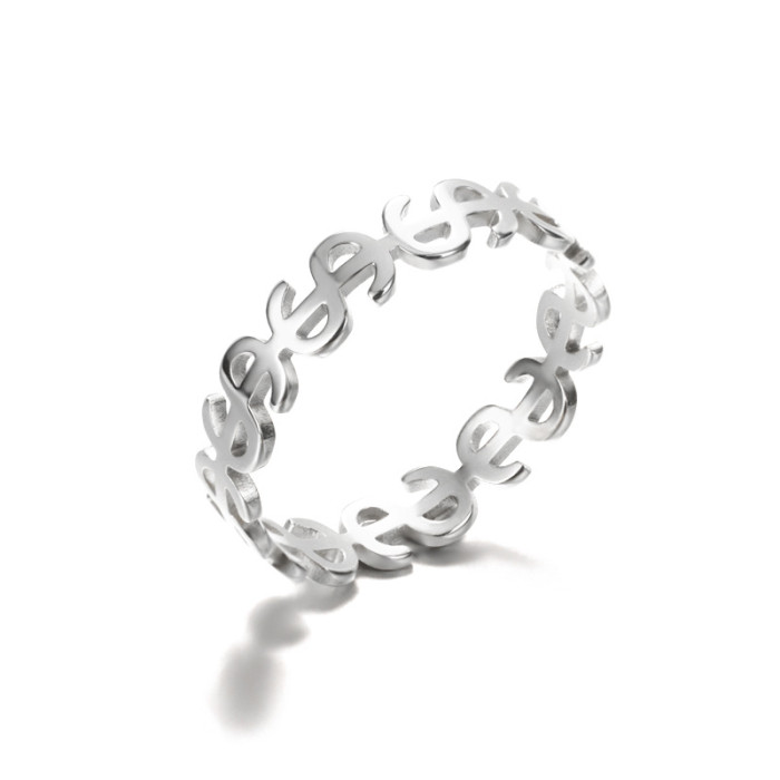 Korean Style Simple 18K Stainless Steel Hollow Ring Heart-Shaped Geometric Ring Unisex Roman Numeral Ring