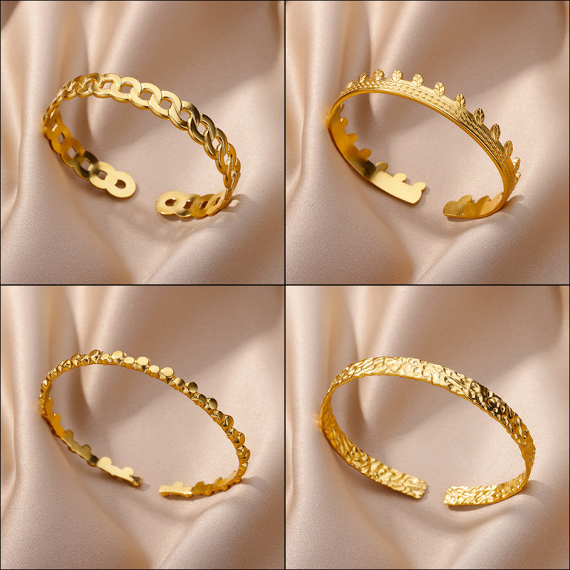 Korean Version Simple New Style Wrinkle Pattern Open Bracelet for Women Ins Style Elegant Versatile Irregular Stainless Steel Bracelet