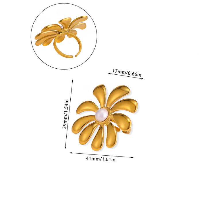 Amazon New Stainless Steel Flower Ring Niche Sunflower Ring Titanium Steel Light Luxury Hand Jewelry Rings Wholesale