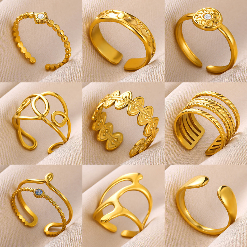 European and American New Style 18K Plated Stainless Steel Ring Geometric Multi-layer Open Ring Irregular Women's Ring Manufacturer Wholesale