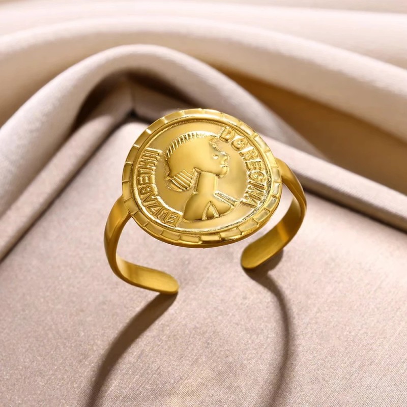 European and American New Style Geometric Round Portrait Ring 18K Gold Stainless Steel Open Ring Wholesale Ring Portrait Ring