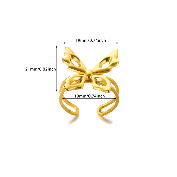 Amazon New Stainless Steel Gold-Plated Sunflower Ring for Women Butterfly Snake-Shaped Open Ring Wholesale