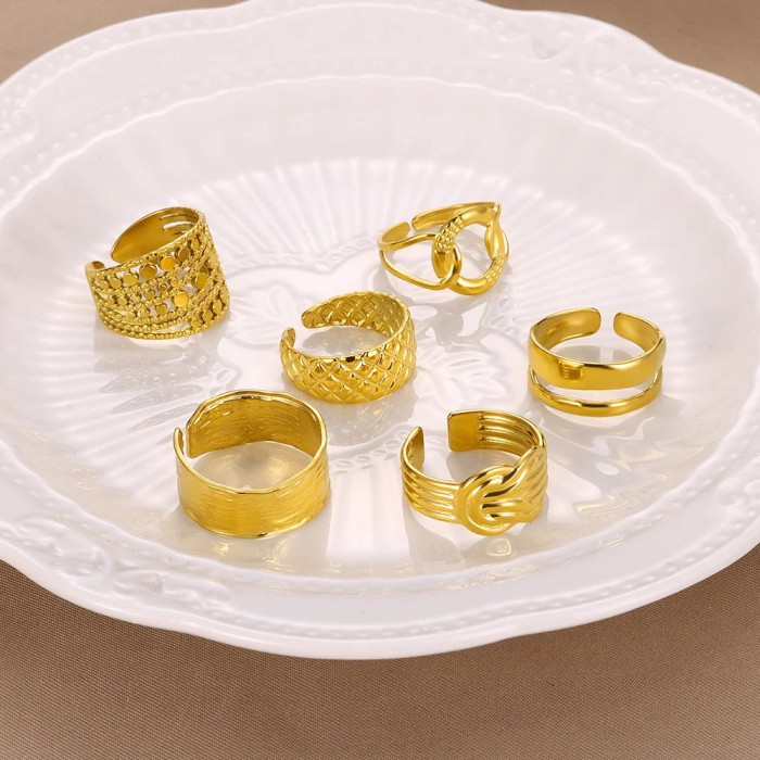 New Style Stainless Steel 18K Gold Plated Wide Band Ring for Women Double Layer Geometric Open Ring Jewelry Rings