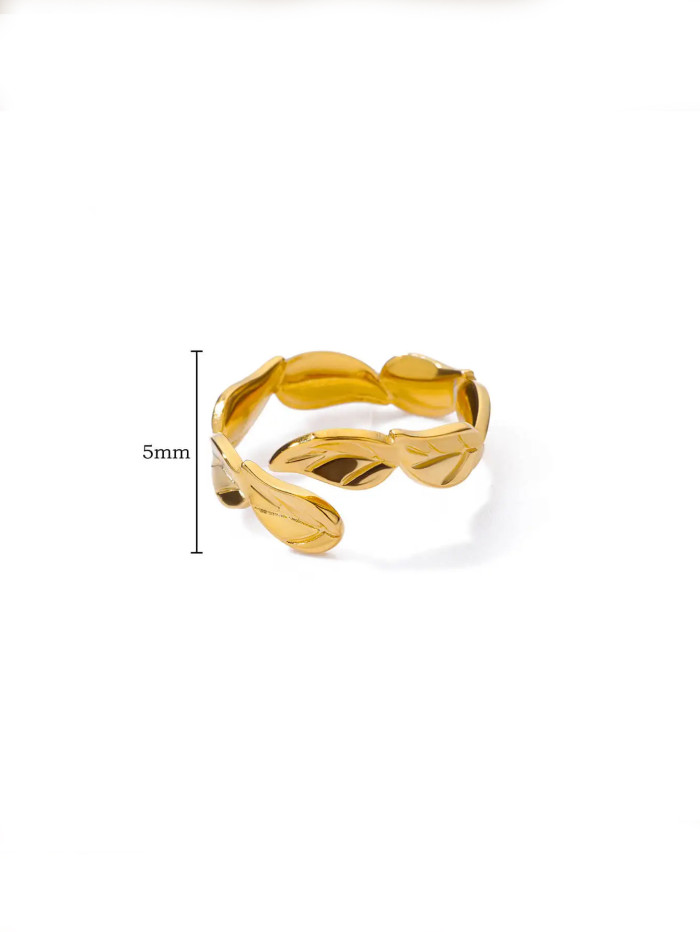 Fashion INS Style Simple Petal Stainless Steel Ring 18K Gold Plated Flower Adjustable Open Ring