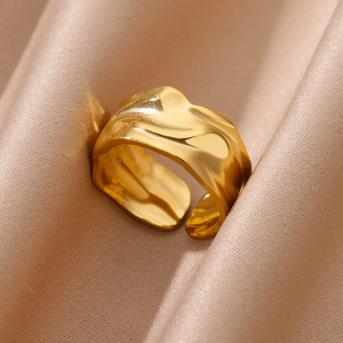 New Stainless Steel Wide Version Wrinkled Geometric Ring for Women with Design Sense Open Ring Manufacturer Direct Sh...