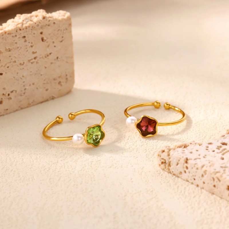 Cross-Border Simple Heart-Shaped Water Drop Zircon Stainless Steel Ring 18K Gold Plated Open Luxury High-End Feel Jewelry Rings