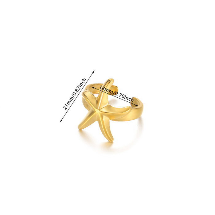 Amazon Simple New Women's Heart-shaped Ring Stainless Steel Gold Plated Snake Open Texture Starfish Ring Wholesale