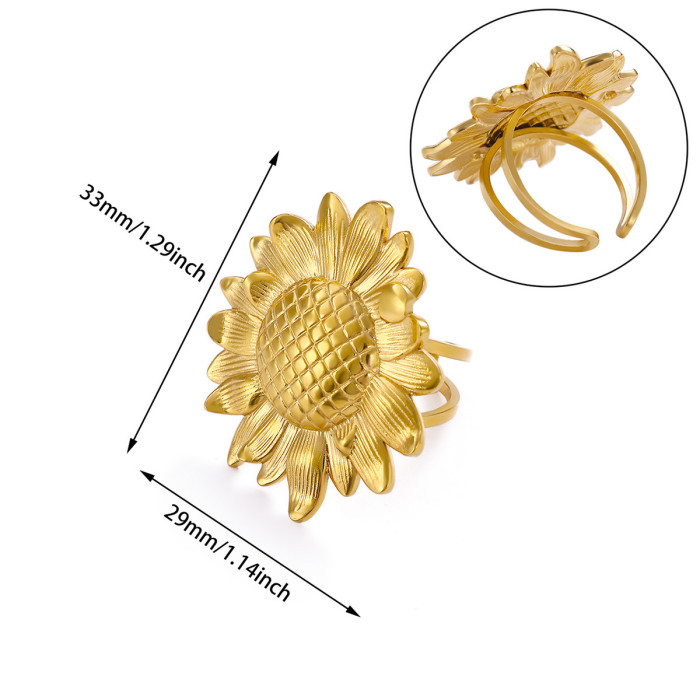Amazon New Stainless Steel Flower Ring Niche Sunflower Ring Titanium Steel Light Luxury Hand Jewelry Rings Wholesale