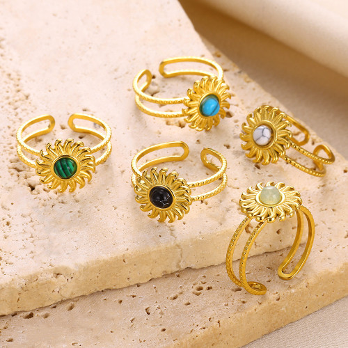 European and American Niche Light Luxury High-end Jewelry Turquoise French Retro Titanium Steel Natural Stone Ring Manufacturer Wholesale
