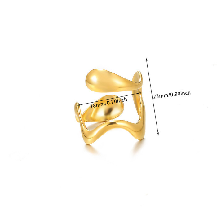 Simple Fashion Personality Geometric Ring for Women Double Layer 18K Gold Plated Stainless Steel Ring Bowknot Petal W...