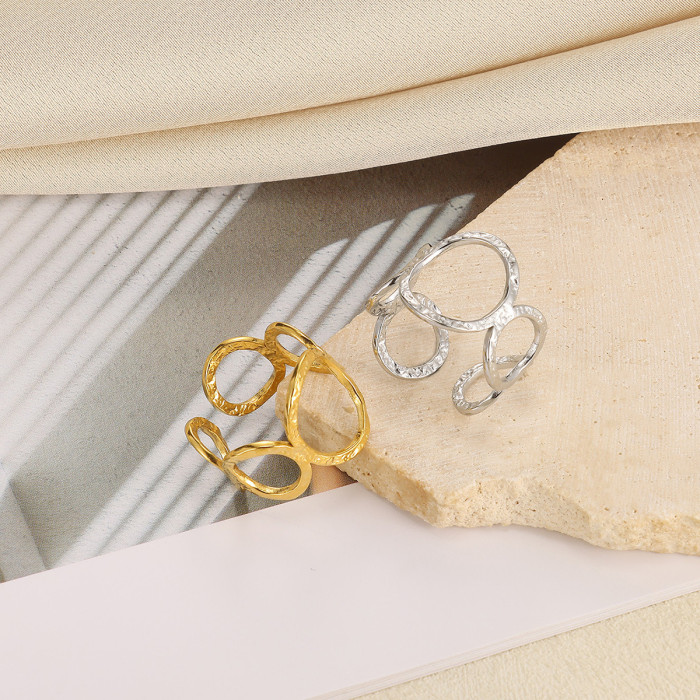 Simple New Style Women's Geometric Round Square Ring Stainless Steel Gold Plated Heart-shaped Open Ring Wholesale