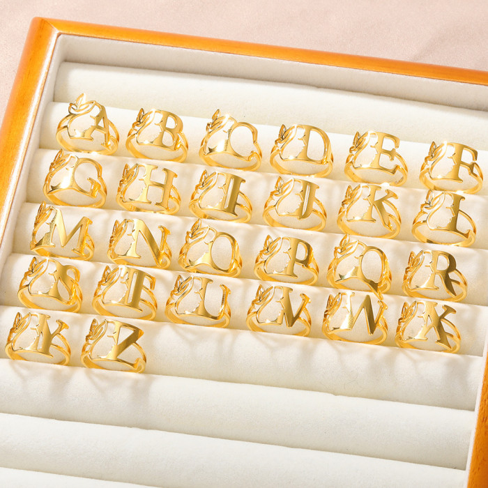 New Style Letter Rings Stainless Steel Side Face Hollow Portrait 26 Letter Rings for Men and Women Wholesale