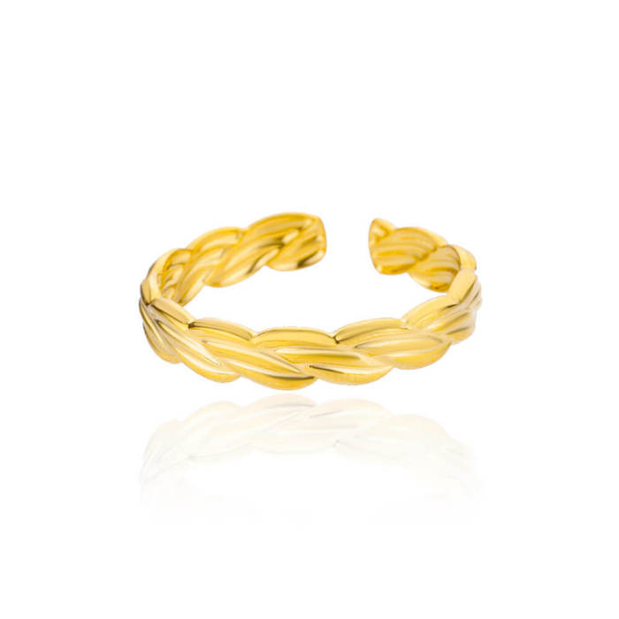 Minimalist Ring 18K Gold Plated Stainless Steel Hydraulic Letter Ring Unisex Niche Jewelry Plain Band Ring