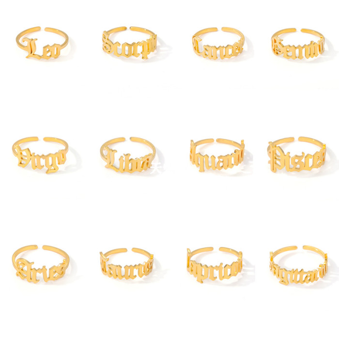 Fashion Gold Cancer Gemini Leo Zodiac Rings Direct Sale Stainless Steel Rings