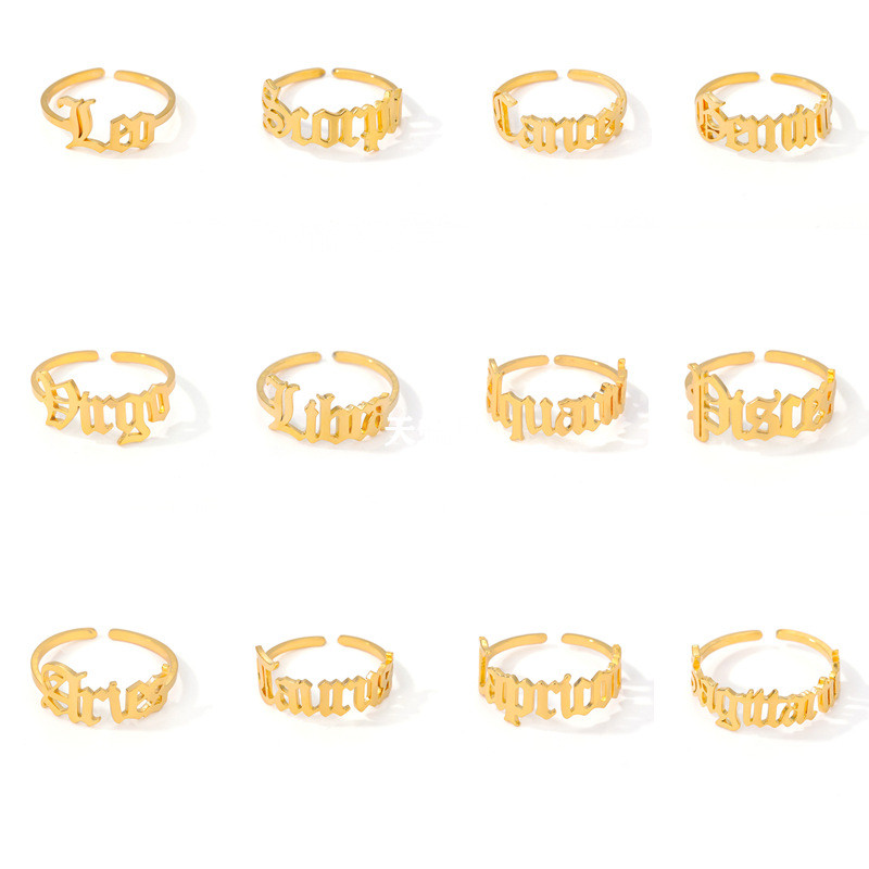 European and American Fashion Gold Cancer Gemini Leo Zodiac Rings Direct Sale Stainless Steel Rings