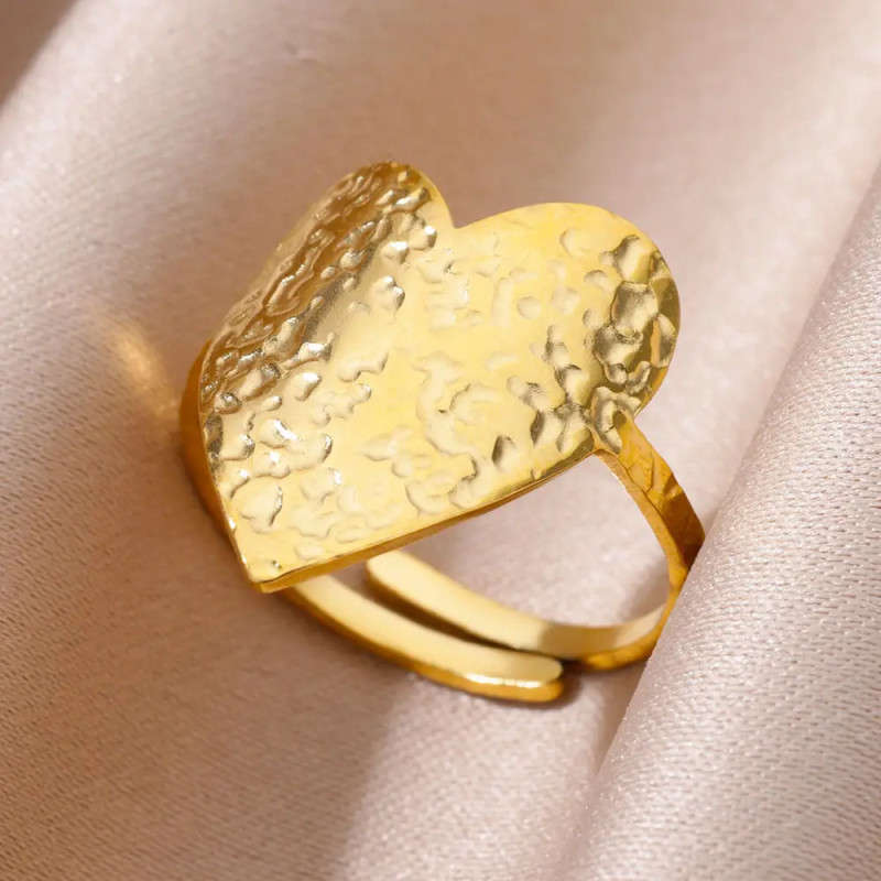 Amazon New Stainless Steel 18K Gold Plated Heart-Shaped Geometric Ring for Women, Design Sense Open Ring, One Piece Wholesale