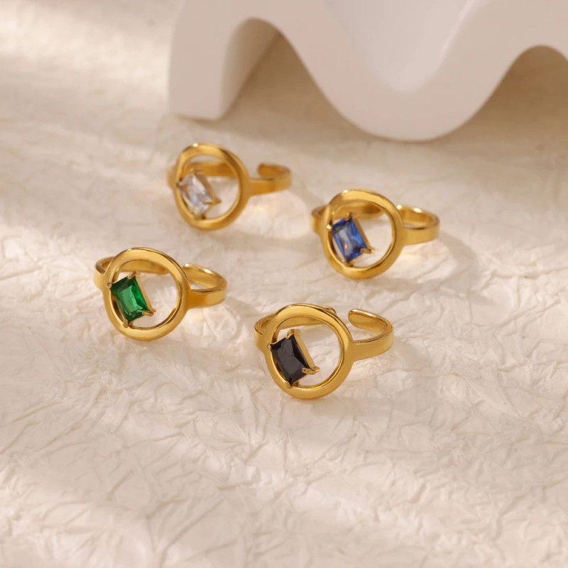 Cross-Border New 18k Gold Stainless Steel Zircon Open Ring High-End Ins Style Titanium Steel Jewelry Rings