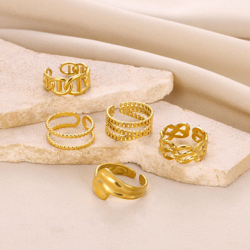 Cross-border Fashion Stainless Steel Line Cross Open Ring Vintage Ethnic Style Elegant Real Gold Plated Titanium Steel Ring